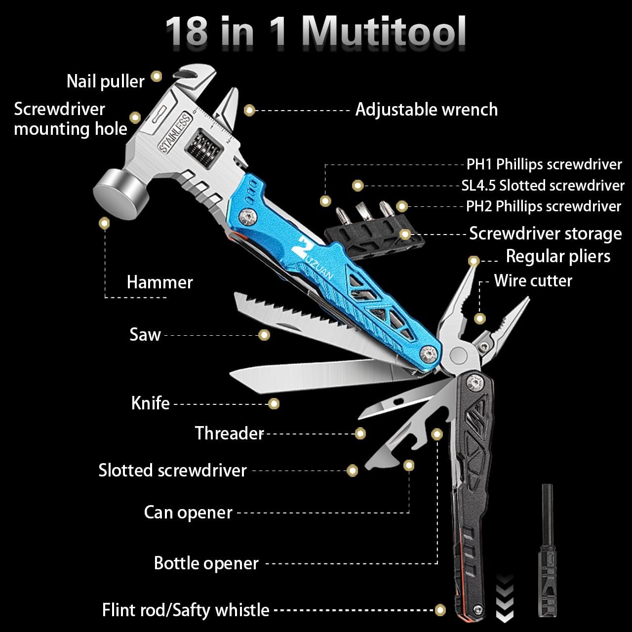 Multifunctional Hammer Folding Pliers Screwdriver Wrench